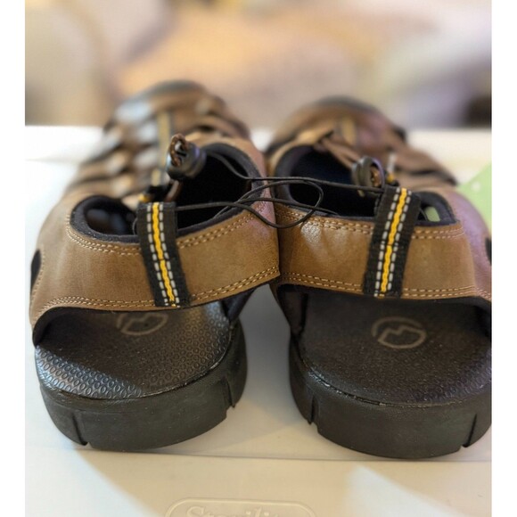 Magellan Outdoors Sandals Brown Leather Round Toe Cutouts Hook Loop Men's Sz 10 - Picture 8 of 11